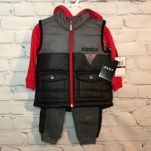 NWT DKNY Boy’s 12M Puffer Vest Hoodie 3pc Set